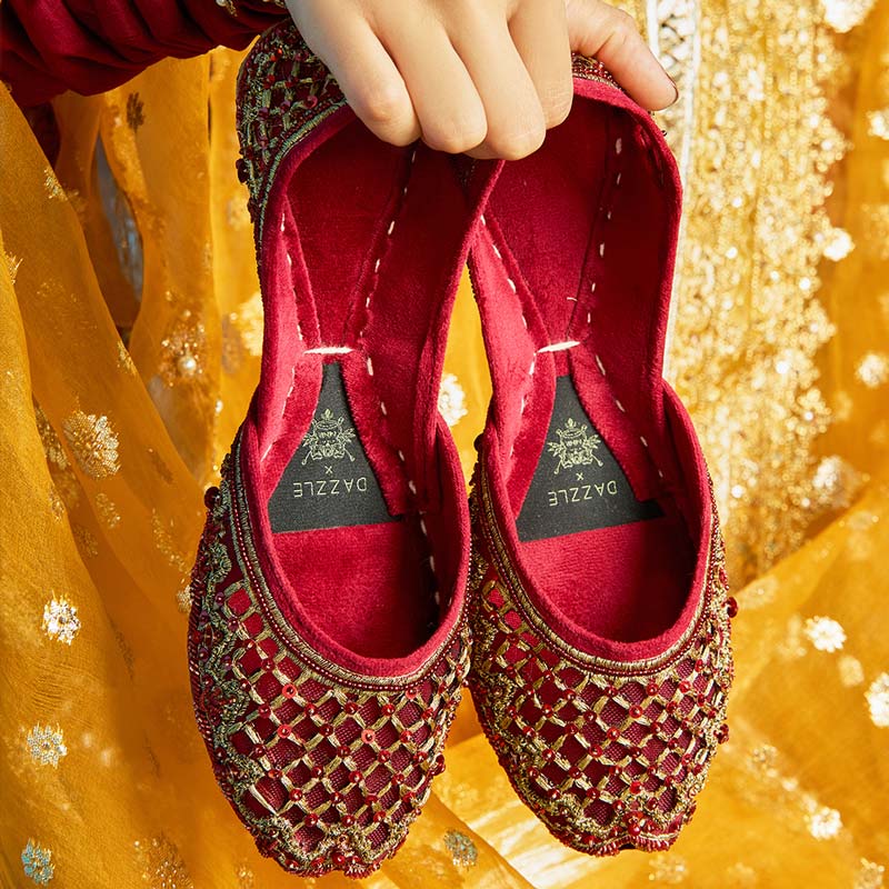 Zerbeen maroon-Khussa-kolhapuri-dazzle-by-sarah